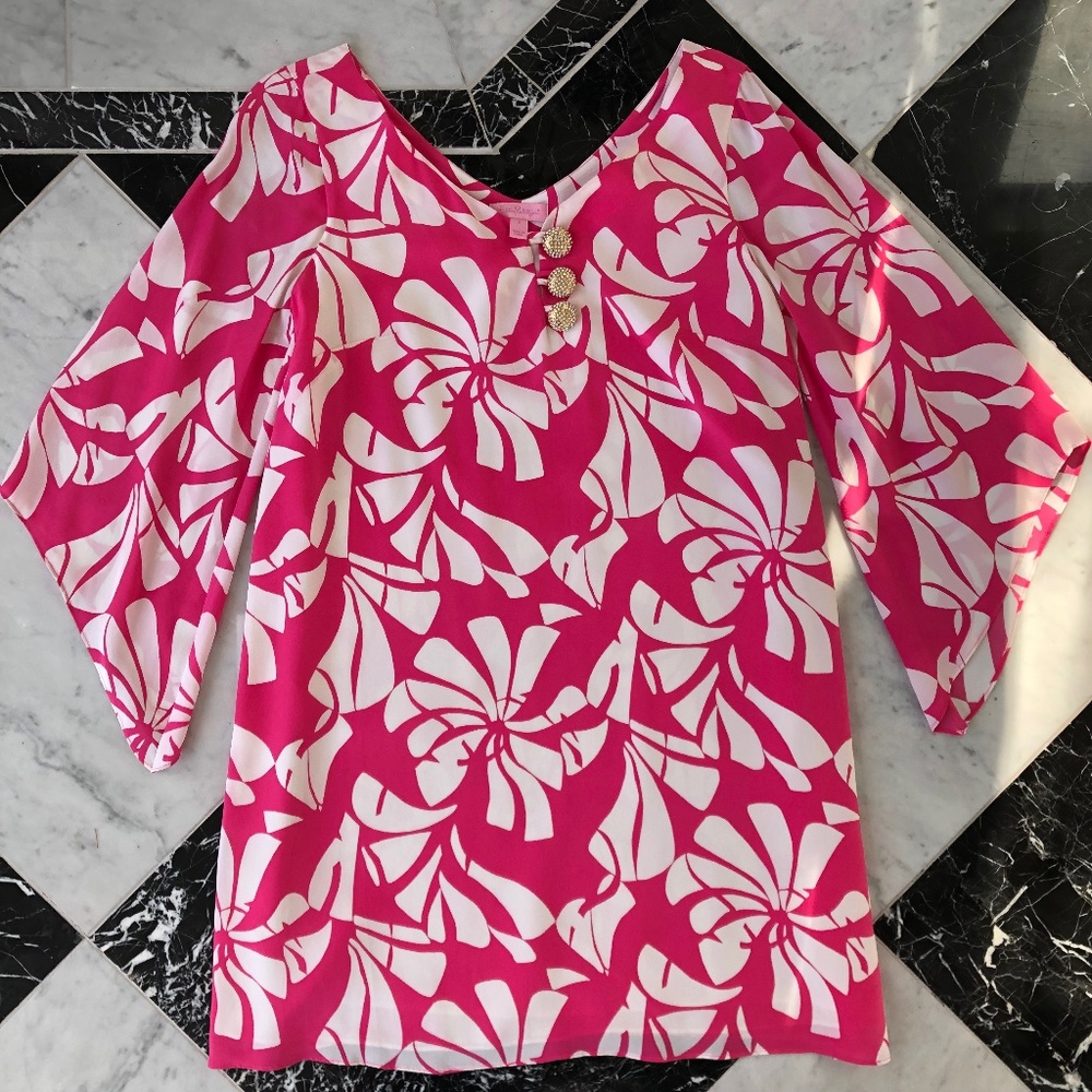 Lilly Pulitzer 100% Silk Pink and White Cocktail Dress